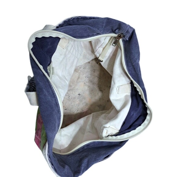 Vintage LL BEAN Boat Tote Striped Pink Blue Green Canvas Heavy Duty Zip Bag - Picture 11 of 14